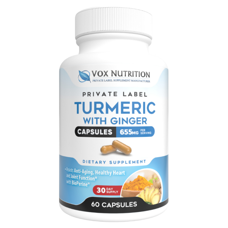 private label turmeric with ginger and bioperine herbal vitamin supplement